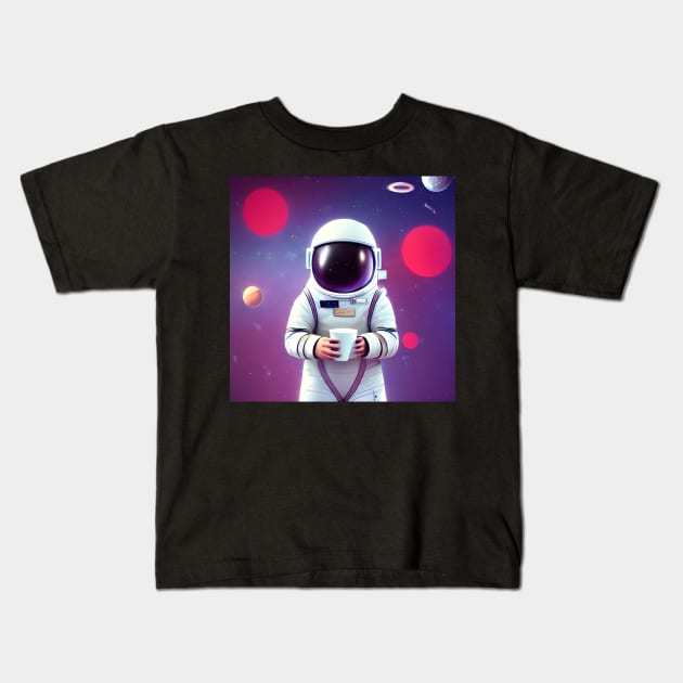 Astronaut Holding a Cup of Coffee - Astronaut Print Kids T-Shirt by tatzkirosales-shirt-store